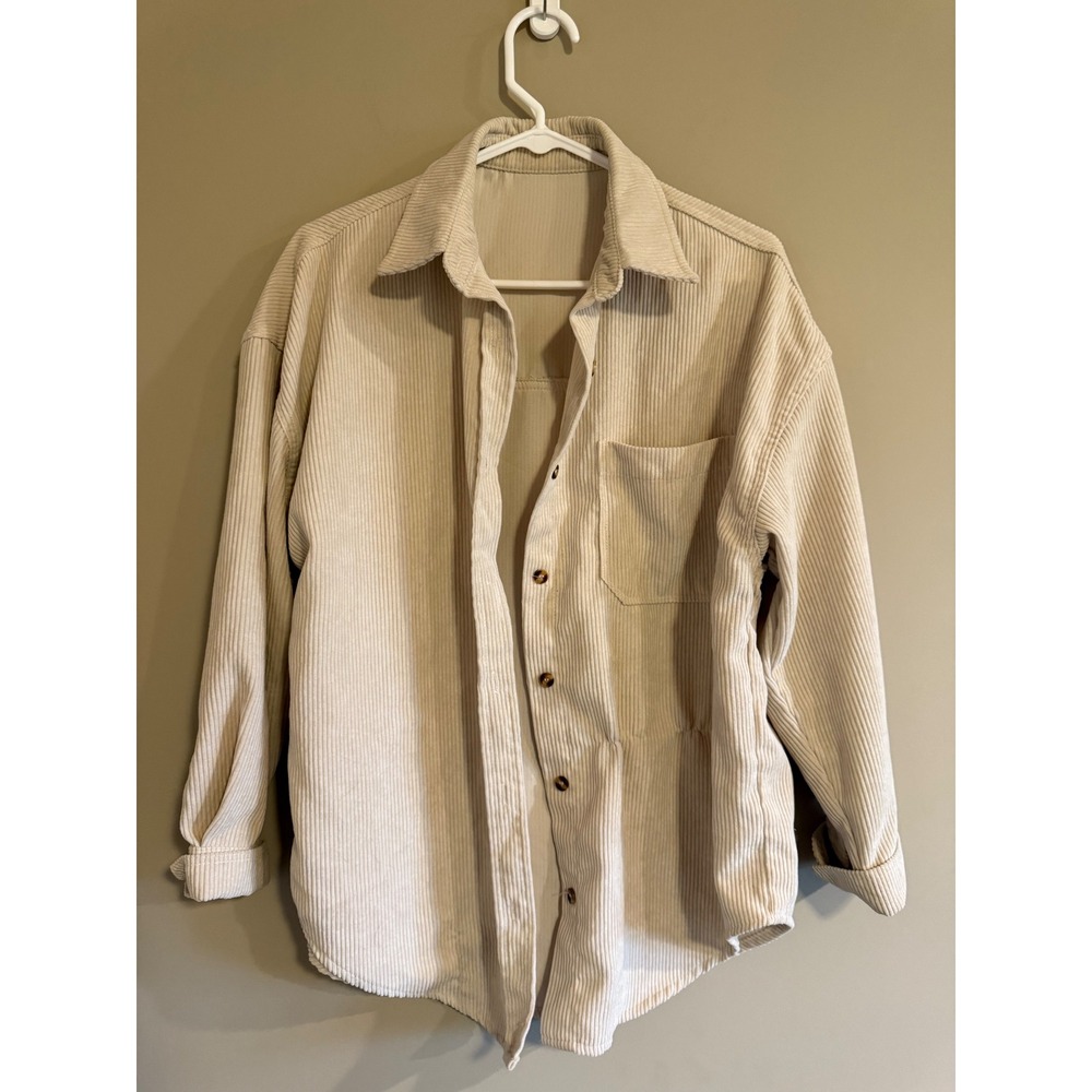 Cream Corduroy Shacket Button Down Shirt Jacket Oversized Small